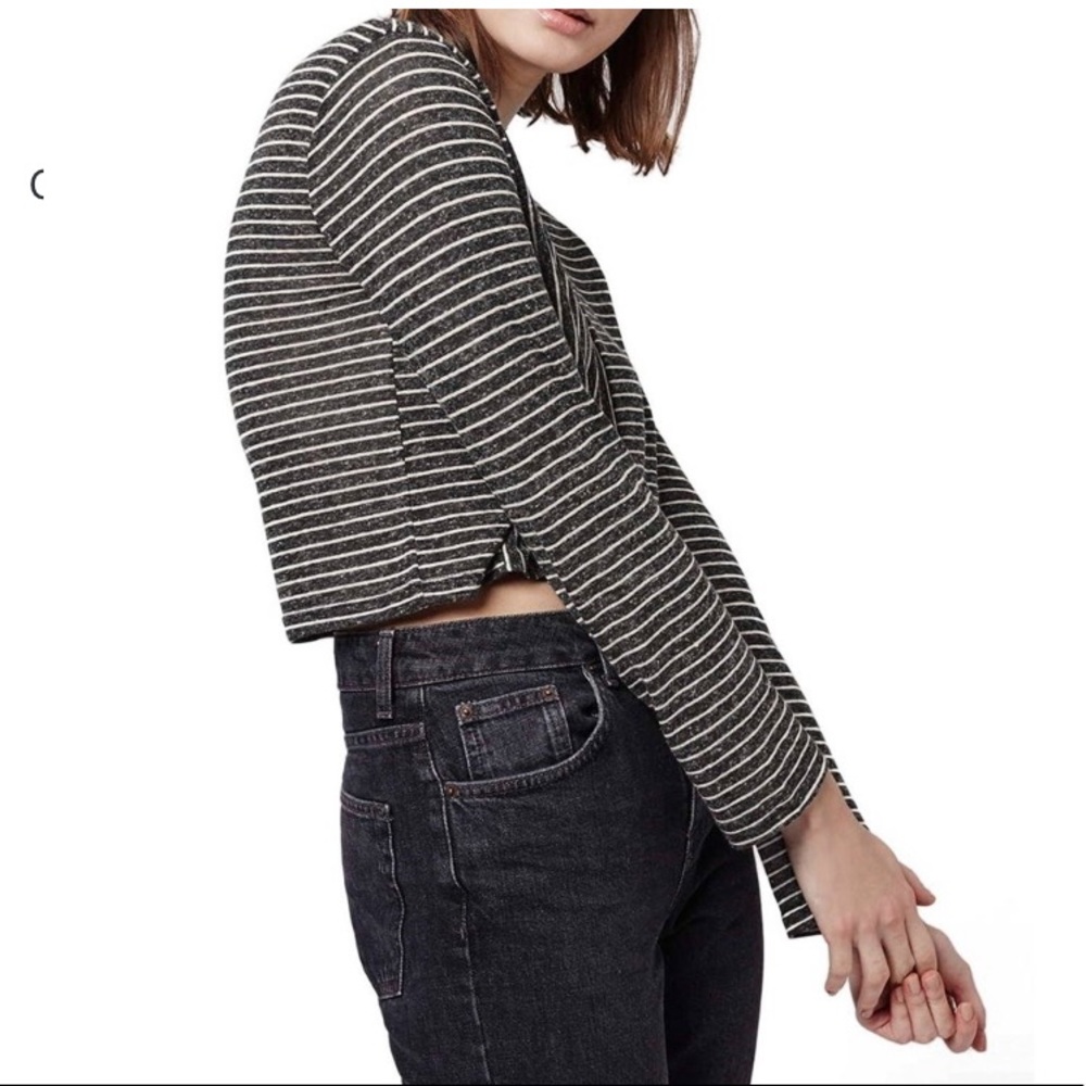 Top shop striped sheer long sleeved crop top sz 4